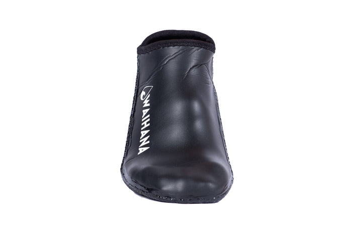 Waihana 1.5mm or 3.5mm Essentials Short neoprene dive sock in black, shown from the front against a white studio background with the Waihana logo visible on the side.