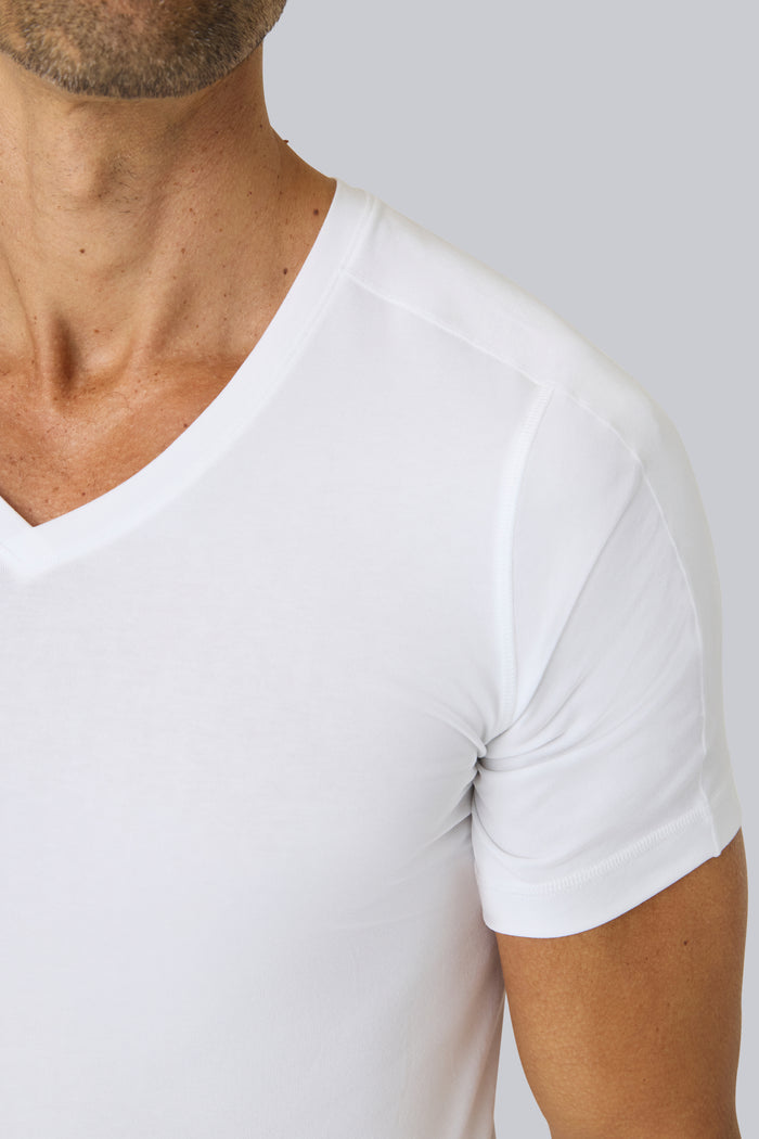 Detailed front view of 18HR V-neck Undershirt in Bright White