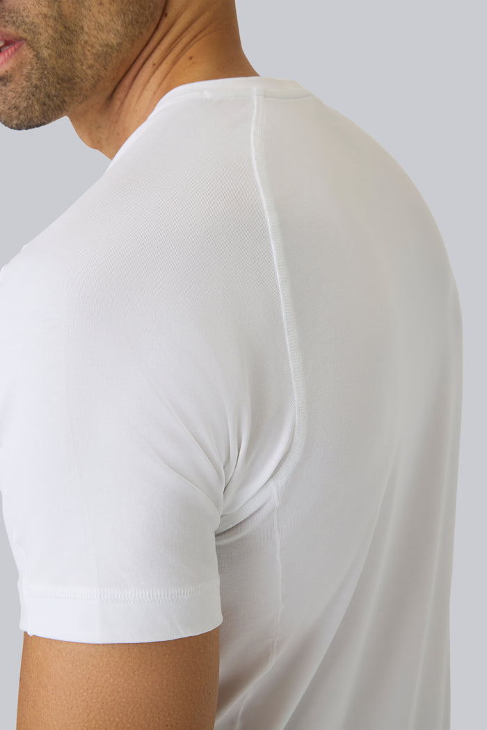 Detailed side view of 18HR V-neck Undershirt in Bright White