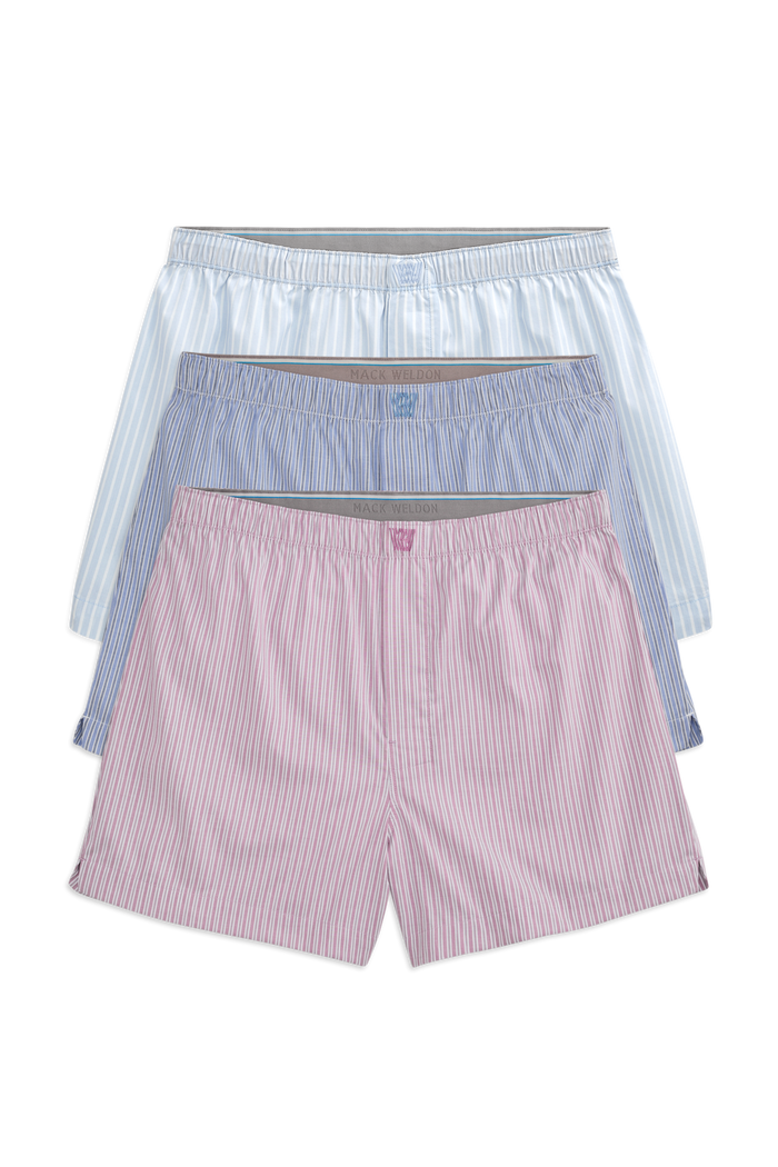 Front view of 3 packs 24/7 Woven Boxer in Winter Stripes