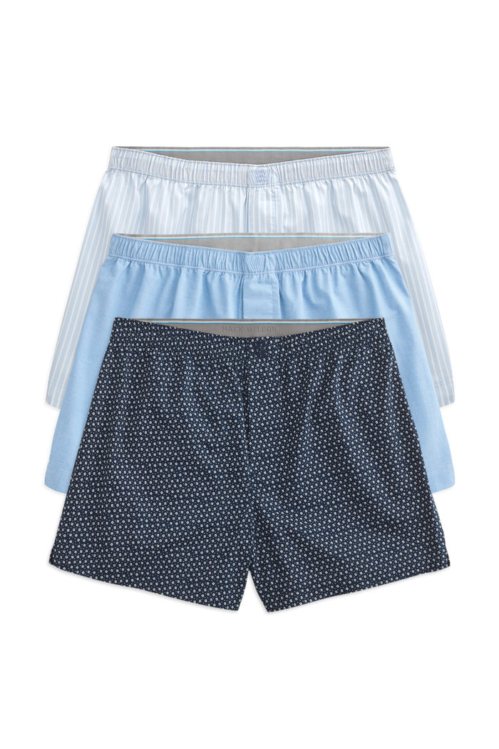 Front view of 3 pack 24/7 Woven Boxer in Art Deco