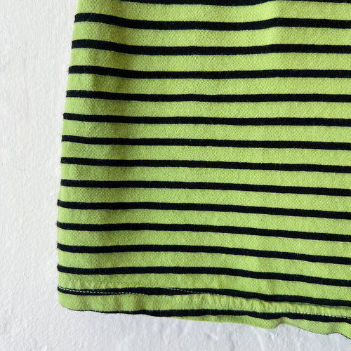Close-up of green fabric with black stripes on a white background