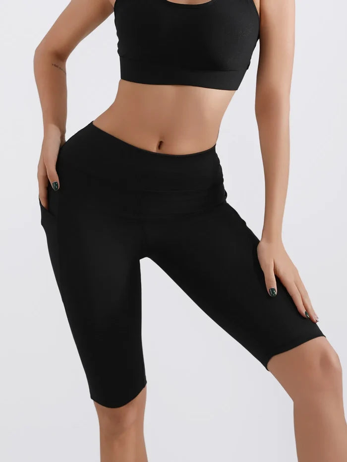 Black workout shorts for women styled for gym training and yoga