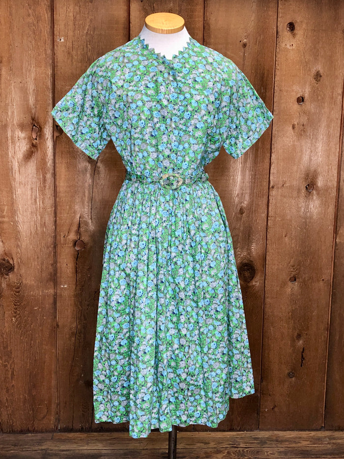50s Cornflower Cotton Dress      W28"
