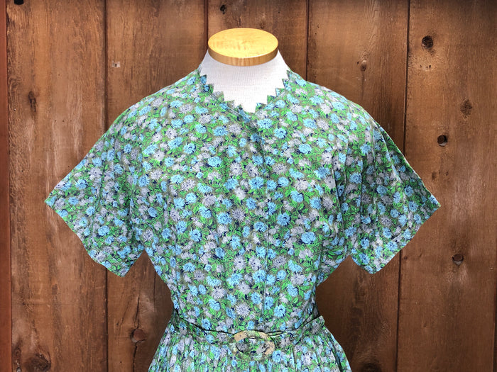 50s Cornflower Cotton Dress      W28"