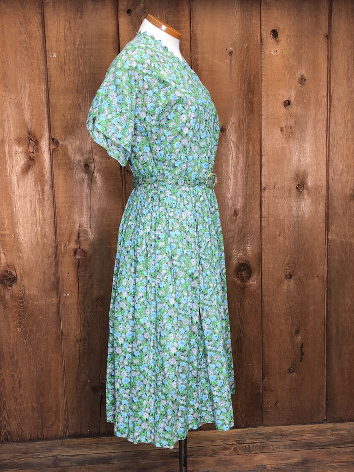 50s Cornflower Cotton Dress      W28"