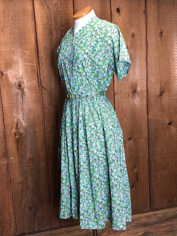 50s Cornflower Cotton Dress      W28"
