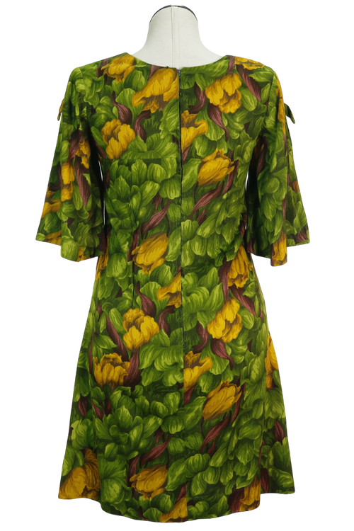 60s Green/Yllw Floral Mini Dress     M