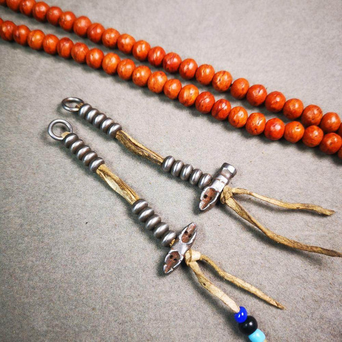 6mm Cold Iron Prayer Bead Counters with Dorje Bell Pendant - Tibetan Buddhist art, front view