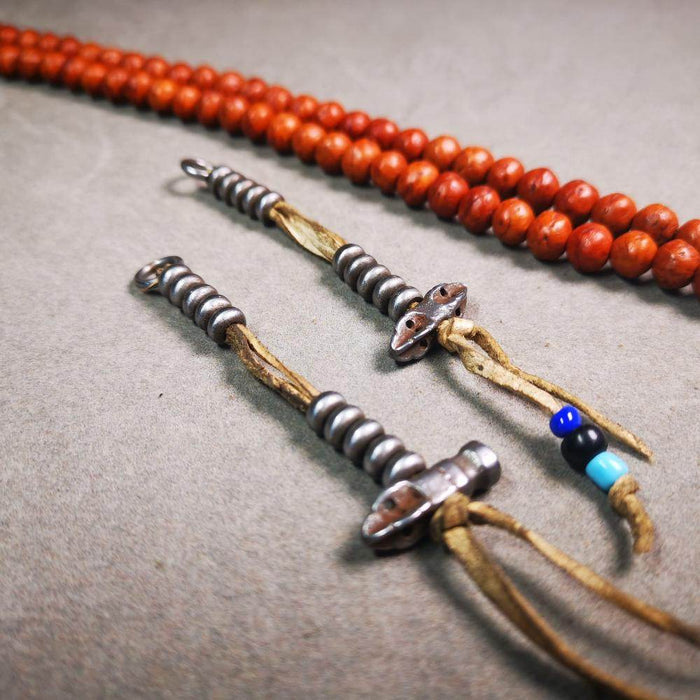 6mm Cold Iron Prayer Bead Counters with Dorje Bell Pendant - Tibetan Buddhist art, view 4