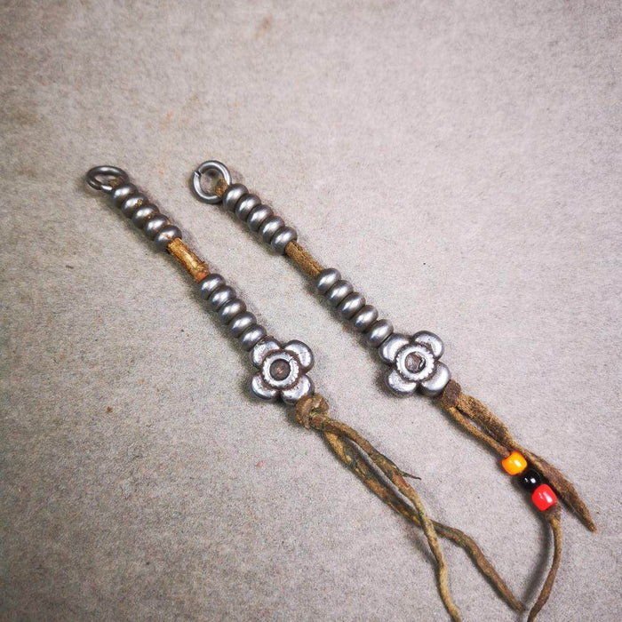 6mm Cold Iron Prayer Bead Counters with Gesang Flower Pendant - Tibetan Buddhist art, close-up detail
