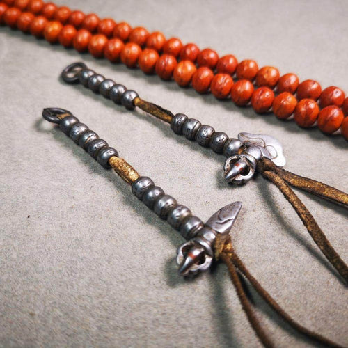 6mm Cold Iron Prayer Bead Counters with Kila and Kartika Pendant - Tibetan Buddhist art, detailed view