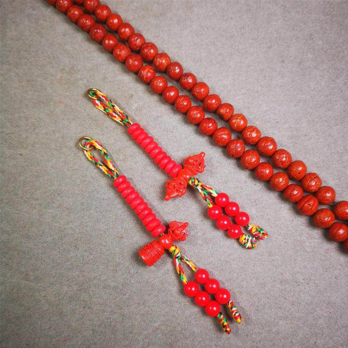 6mm Red Cinnabar Prayer Bead Counters - Tibetan Buddhist art, close-up detail