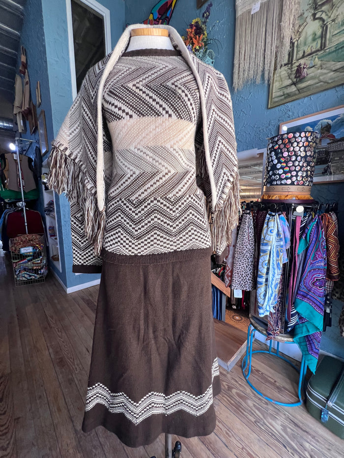 70s COLLAGE Brwn/Ivory Skirt Set       w30