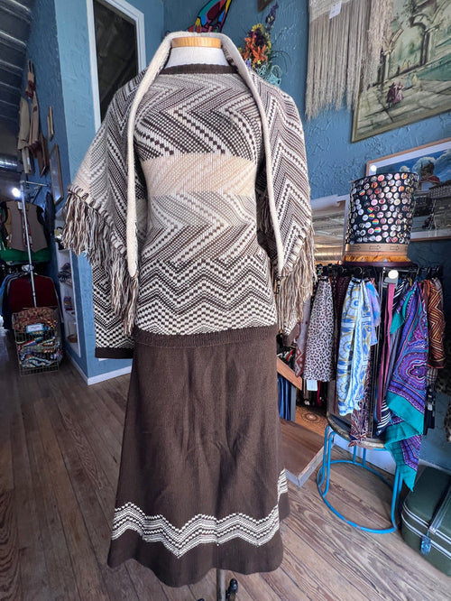 70s COLLAGE Brwn/Ivory Skirt Set       w30