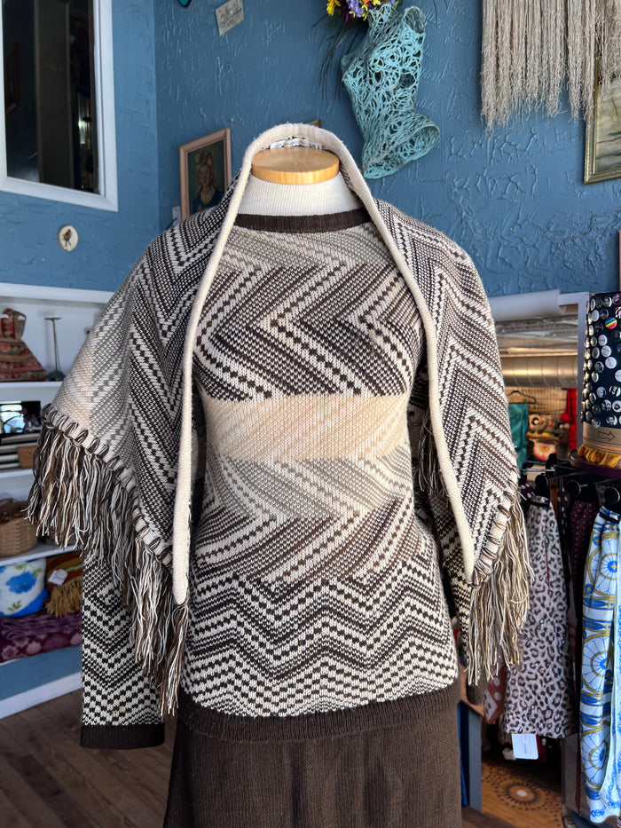 70s COLLAGE Brwn/Ivory Skirt Set       w30