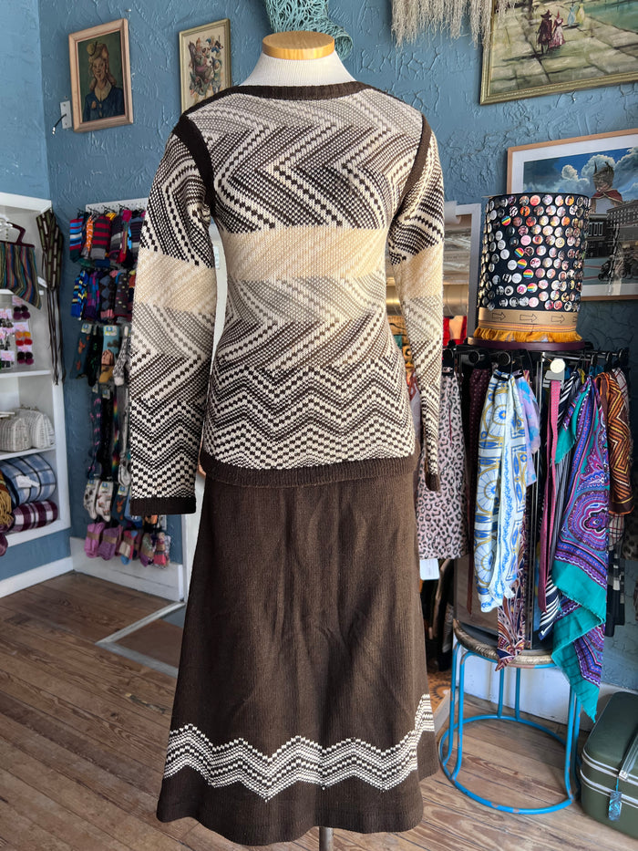 70s COLLAGE Brwn/Ivory Skirt Set       w30