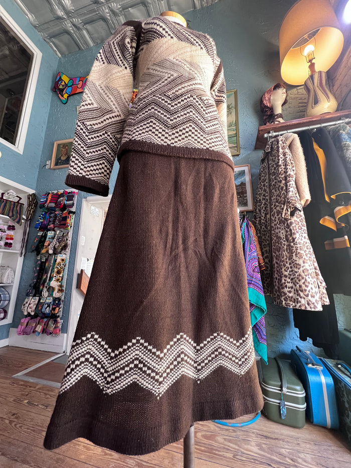 70s COLLAGE Brwn/Ivory Skirt Set       w30