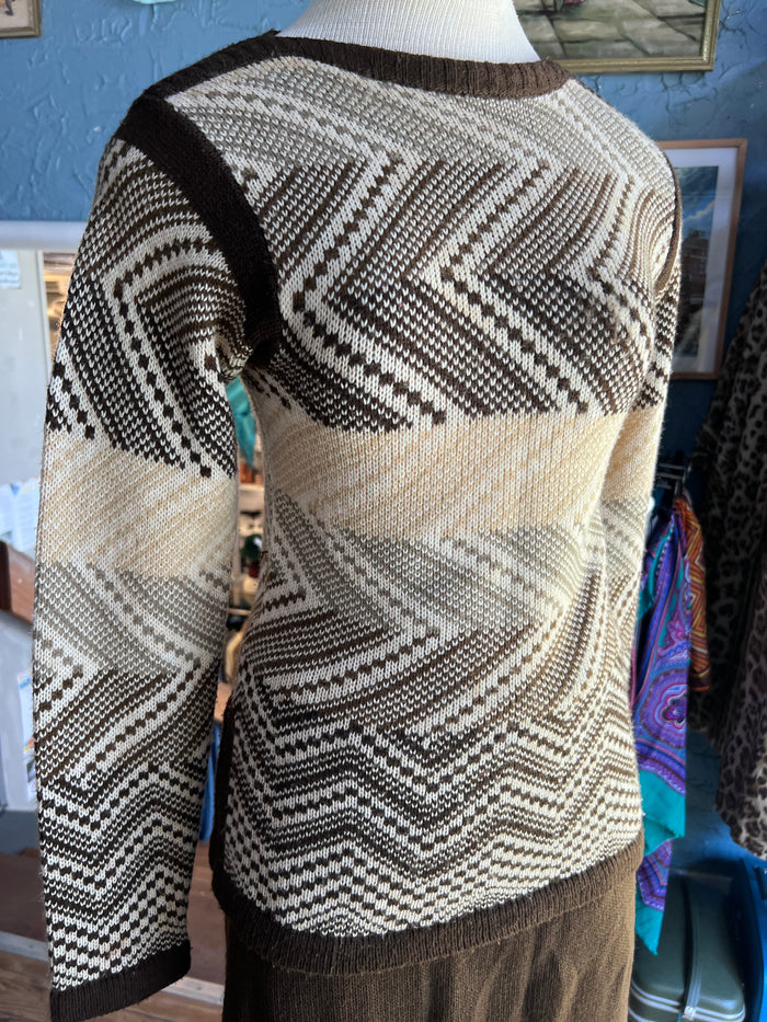 70s COLLAGE Brwn/Ivory Skirt Set       w30