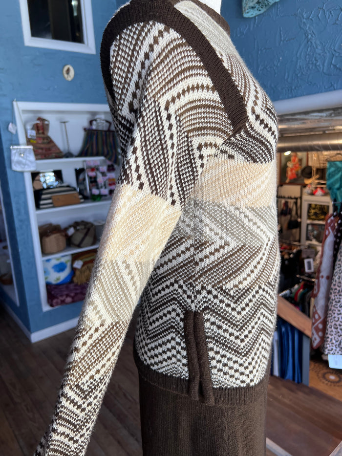 70s COLLAGE Brwn/Ivory Skirt Set       w30