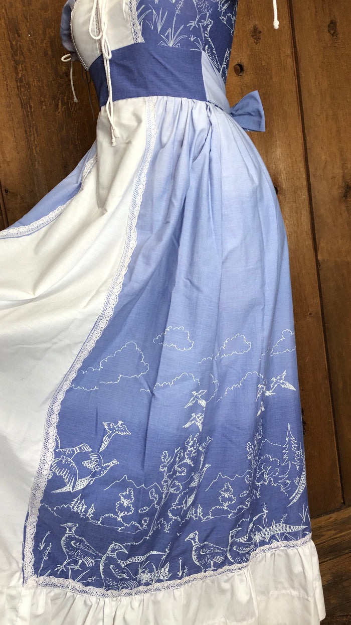 70s Gunne Sax Blue Corset Prairie Dress       w27