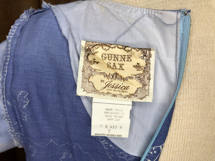 70s Gunne Sax Blue Corset Prairie Dress       w27