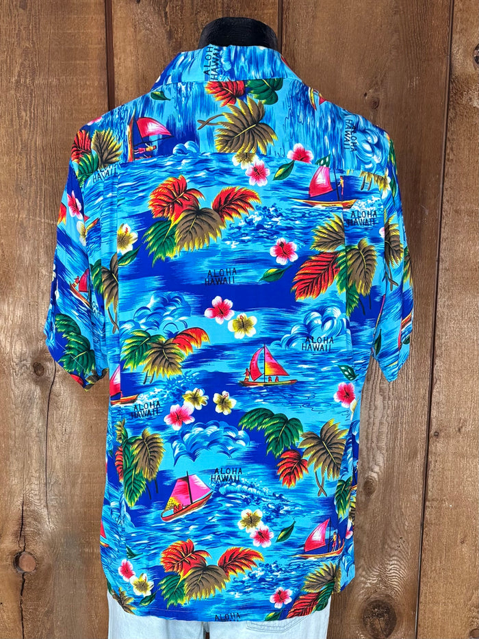 70s Island Fashion Rayon Shirt     L