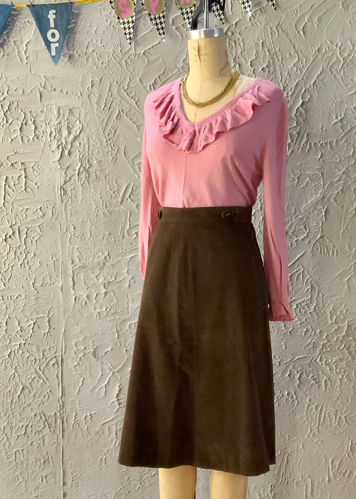 70s Mauve Ruffle Knit Top     L