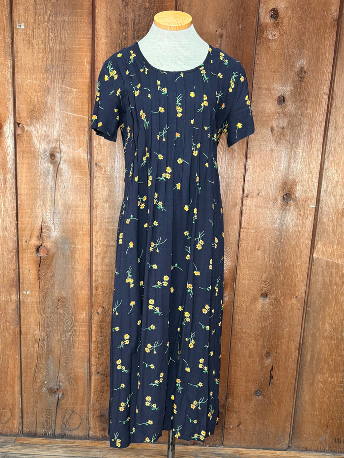 90s Bentley Blk/Yllw Midi Dress     L