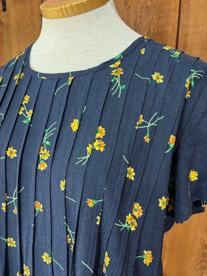 90s Bentley Blk/Yllw Midi Dress     L