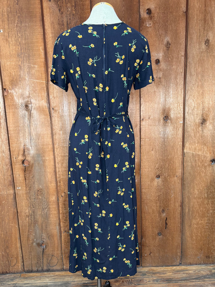90s Bentley Blk/Yllw Midi Dress     L