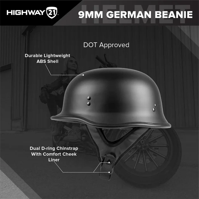 Black helmet with features highlighted on a dark background, branded as Highway 21.