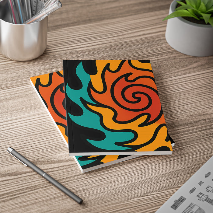 A5 notebook with vibrant softcover spiral binding and lined pages for journaling, class notes, planning and everyday writing.
