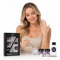 Close view of acrylic powder, liquid monomer and carving pen for controlled application, clean overlays and detailed nail art