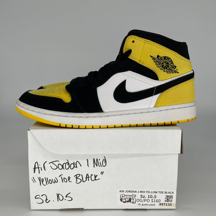 AIR JORDAN 1 MID YELLOW TOE BLACK SIZE 10.5/12W 852542-071