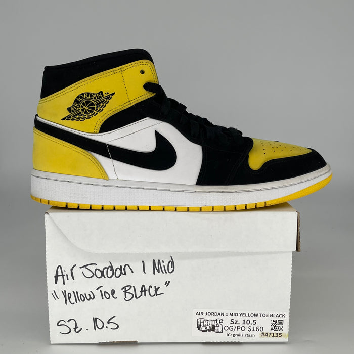 AIR JORDAN 1 MID YELLOW TOE BLACK SIZE 10.5/12W 852542-071