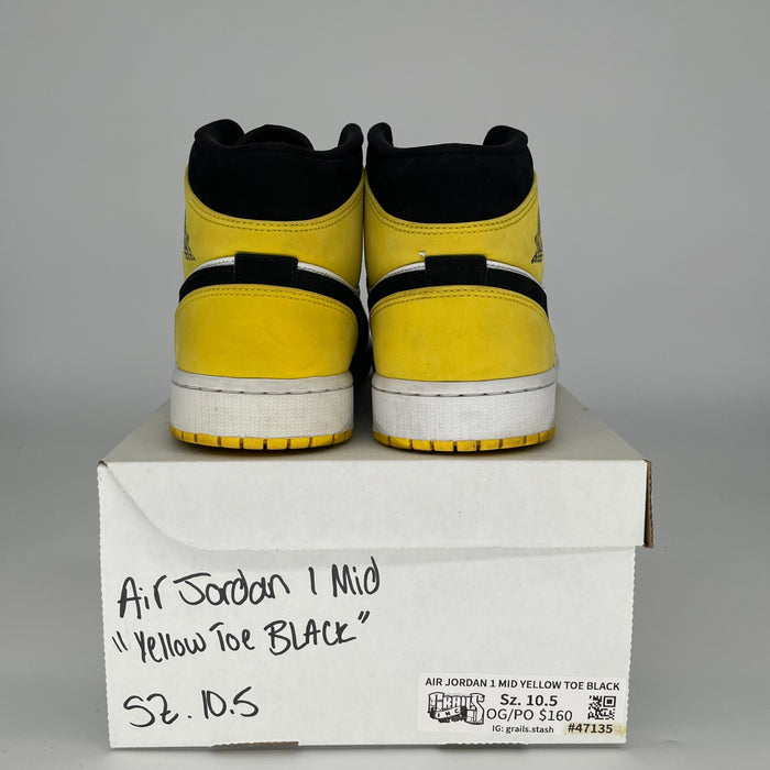 AIR JORDAN 1 MID YELLOW TOE BLACK SIZE 10.5/12W 852542-071