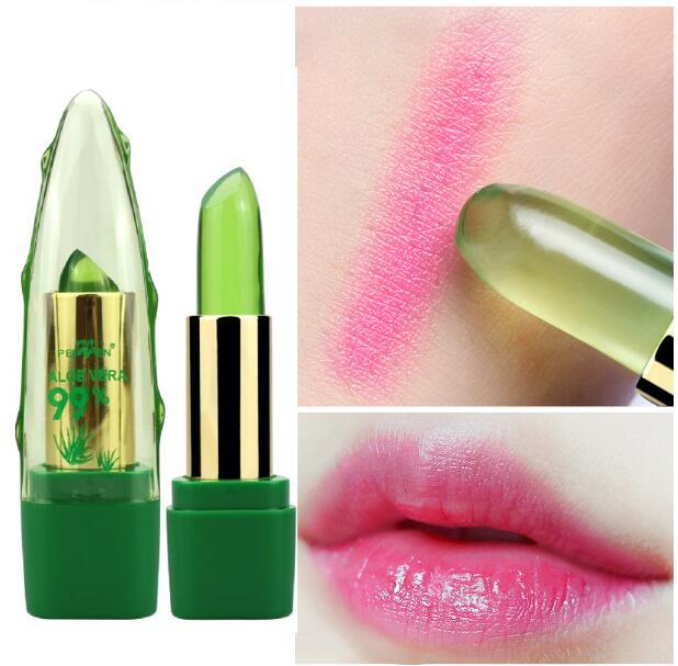 Close view of lipstick texture and product surface for shoppers comparing an aloe vera lip tint before selecting a pack size.