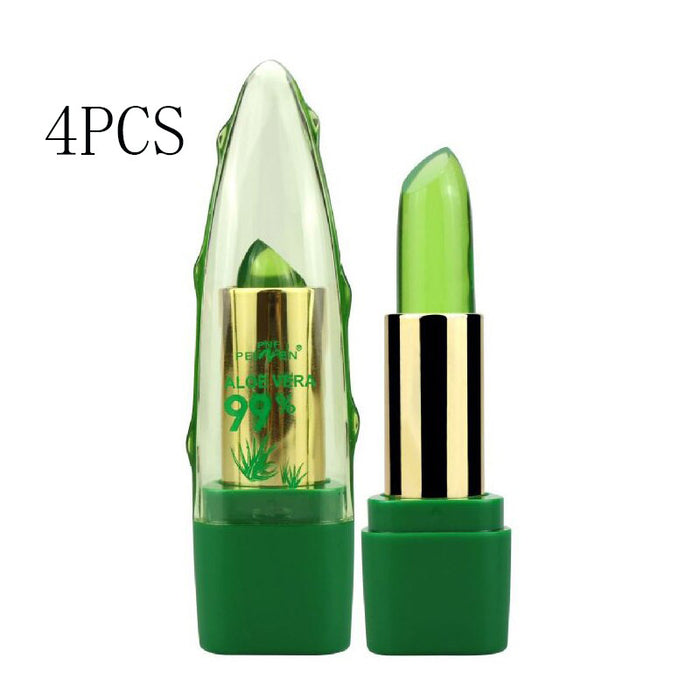 Four-piece aloe vera lipstick variant with four lip products shown for shoppers choosing a larger multi-item quantity option.