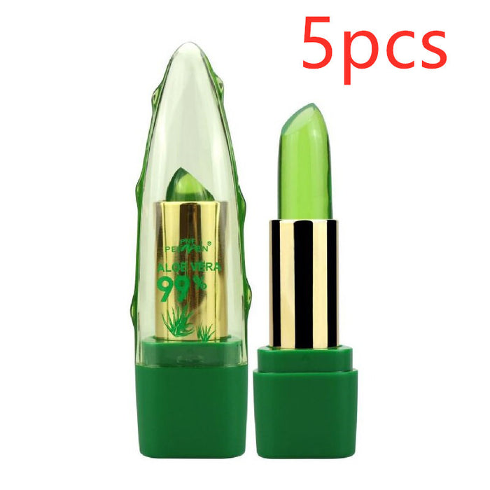 Five-piece aloe vera lipstick variant with five lip products for shoppers selecting a larger multi-item quantity pack online.