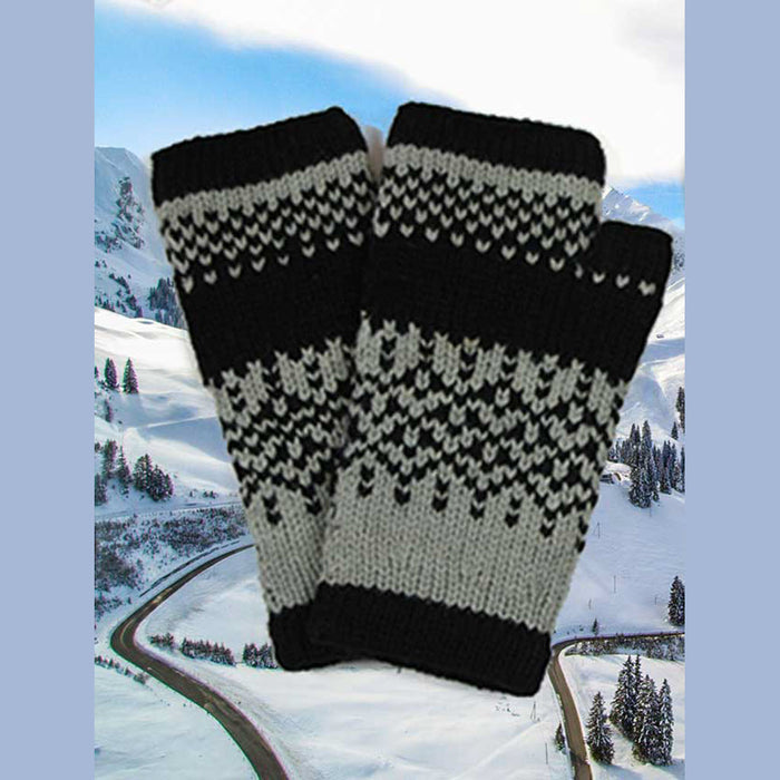 Alpaca Fingerless Mittens-Apparel-Alpaca Direct-Black/Grey-Alpaca Direct