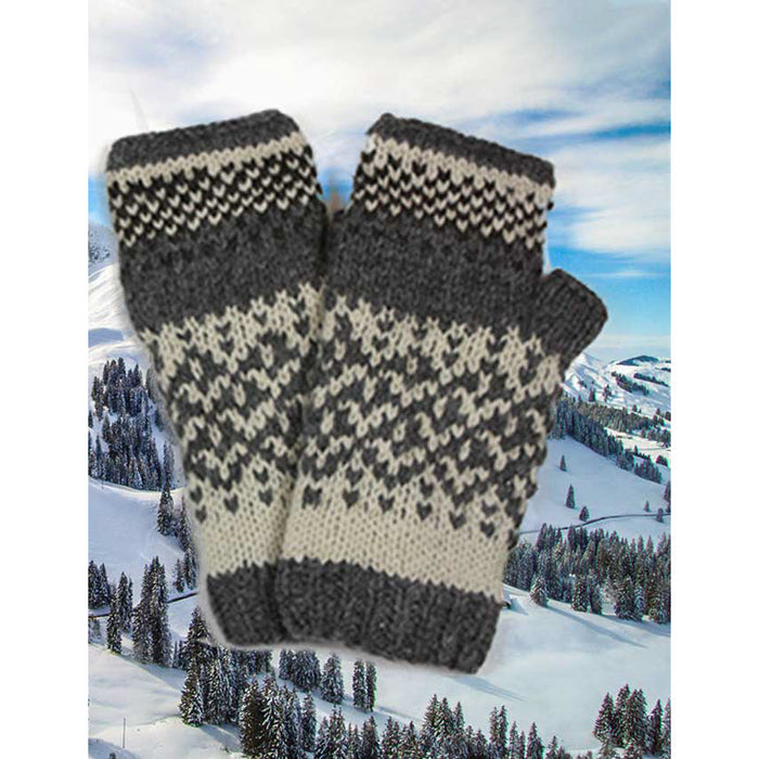 Alpaca Fingerless Mittens-Apparel-Alpaca Direct-Cream/Grey-Alpaca Direct