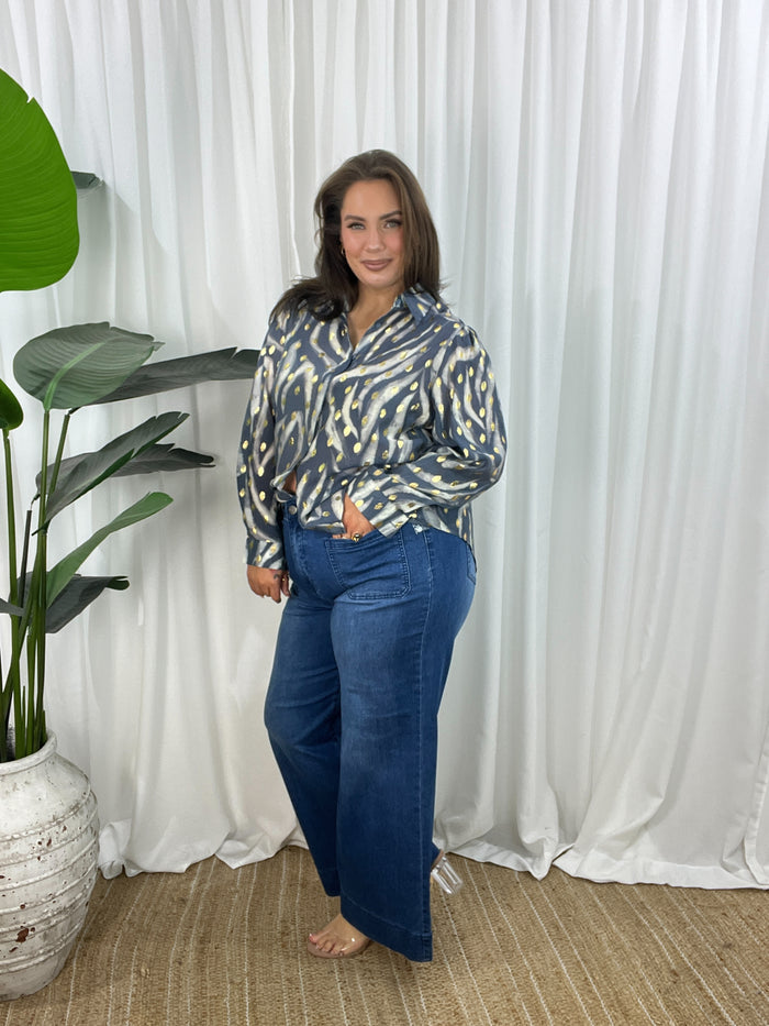 Amberlee Blouse- Steel Grey/Cream