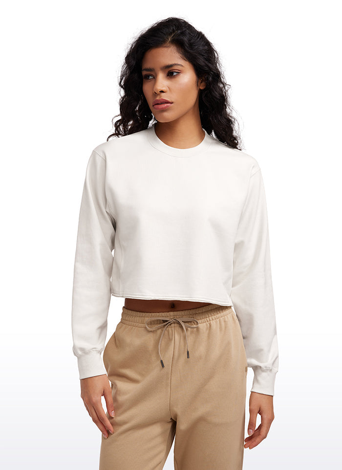 CRZ YOGA Womens Classic Fit Sweat Shirt Crew Neck Pullover Milky White