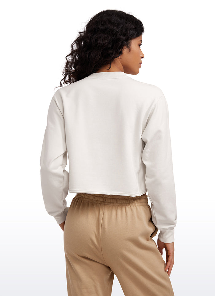 CRZ YOGA Womens Classic Fit Sweat Shirt Crew Neck Pullover Milky White