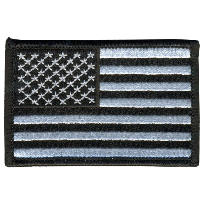 American Flag Black-White Black and White 3 Inch: A 3" x 2" embroidered American flag patch in black and white