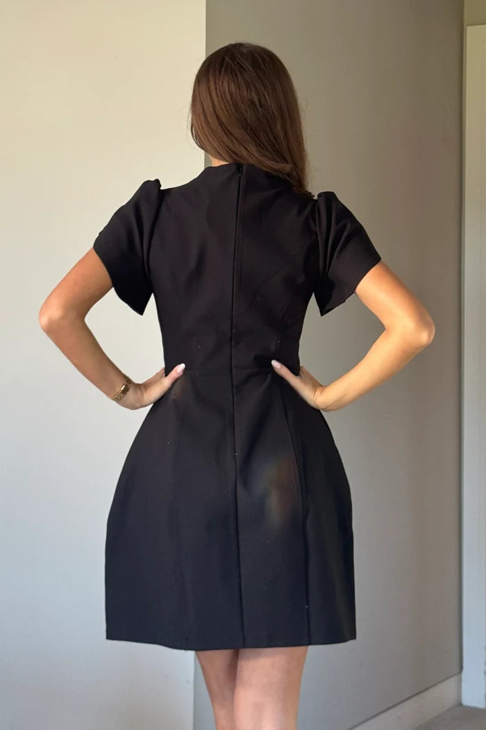 Ami Tulip Sleeve High Neck Dress (Black)