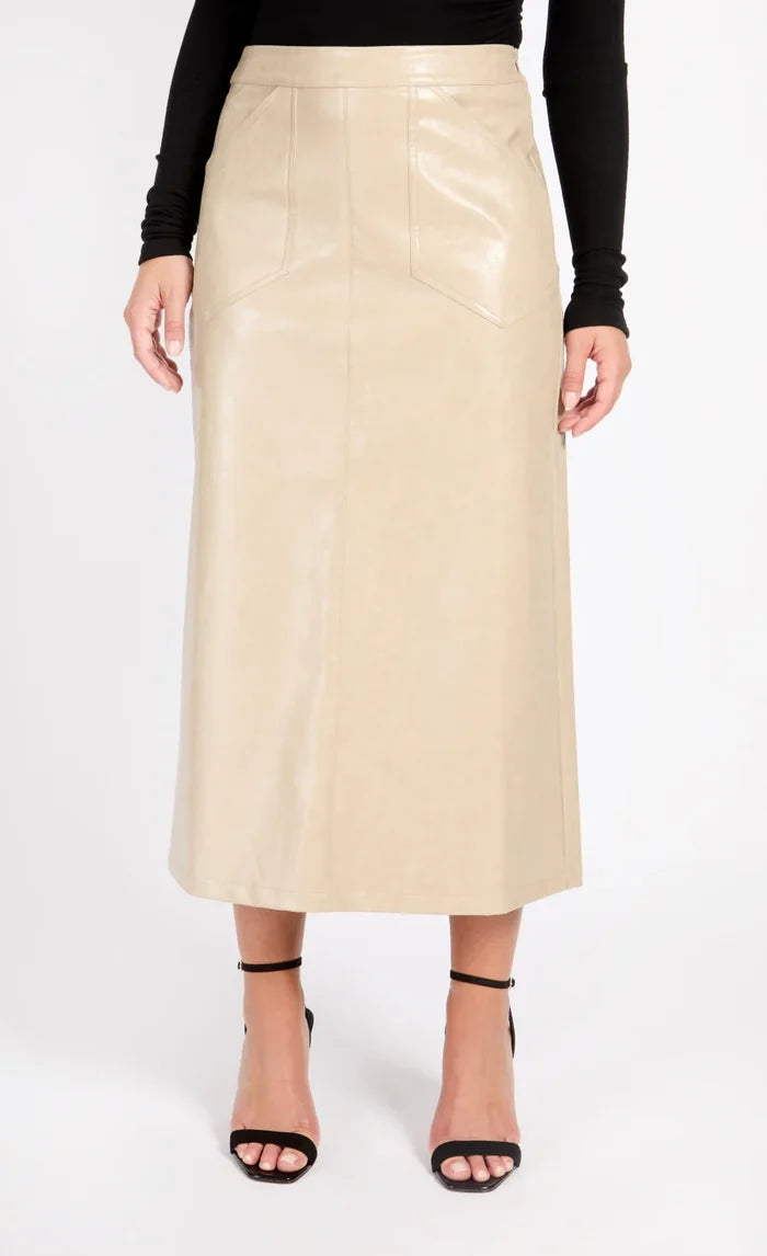 Amie Cracked Faux Leather Skirt (Oatmeal)