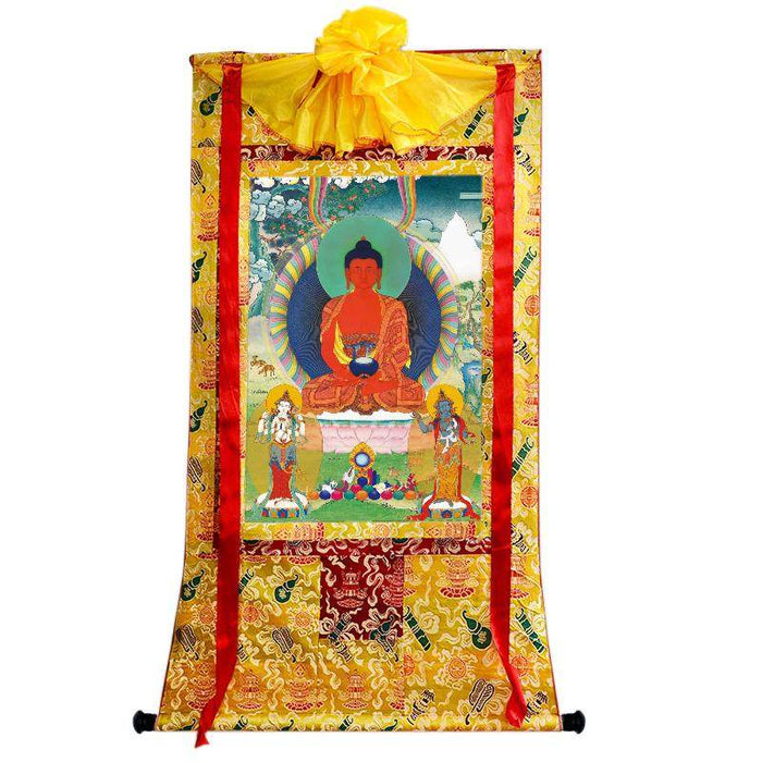 Amitabha Thangka - Tibetan thangka painting, close-up detail