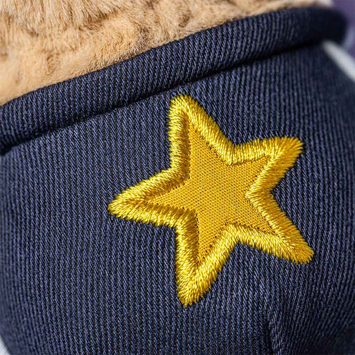 Navy blue fabric with a yellow embroidered star